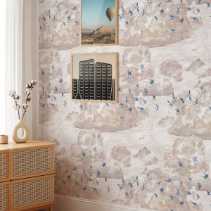 Papel pintado nubes al atardecer con golondrinas