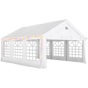 Carpa para fiesta 598x394x302 cm acero galvanizado, tela de pe color blanco