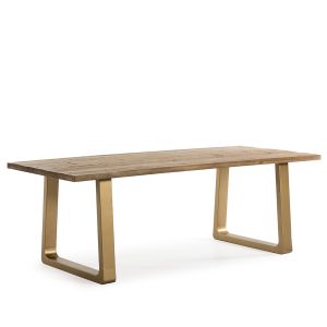 Mesa comedor 220x95x77 madera natural, metal dorado