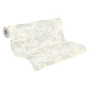 A.s. Création papel pintado hojas blanco, plata y beige crema