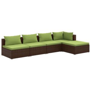 vidaXL set sofás de jardín 5 piezas y cojines ratán sintético marrón