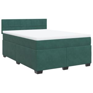 vidaXL cama box spring con colchón terciopelo verde oscuro 140x190 cm