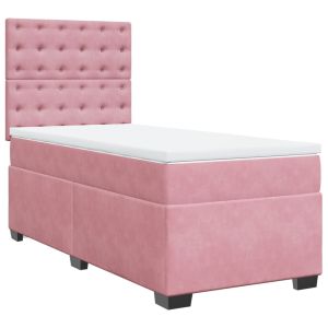 vidaXL cama box spring con colchón terciopelo rosa 90x200 cm