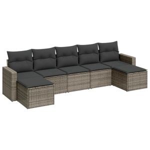vidaXL set de sofás de jardín 7 piezas con cojines ratán pe gris