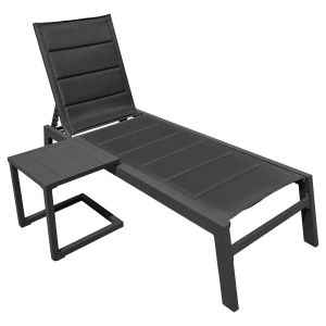 Conjunto de tumbona y mesa auxiliar barbados negro y aluminio antracita