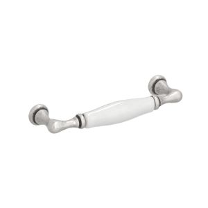 Tirador mueble en zamac y porcel 62 dist entre ejes 96mm plata lote de 25
