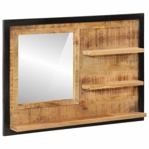 vidaXL espejo con estantes madera maciza de mango y vidrio 80x8x55 cm