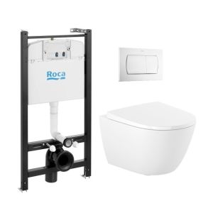 Roca active pack y pulsador PVC blanco brillo con wc suspendido roca ona