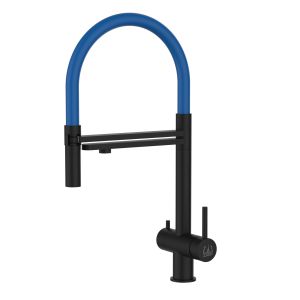 Grifo de cocina 3 vías acero inox ducha 2 chorros amovible, negro / azul