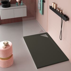 Plato de ducha resina trinity negro  70x160 cm rejilla inox a la derecha