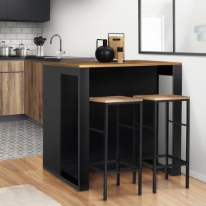 Mesa de bar tipo isla vintage - negro madera oscura - 113 cm