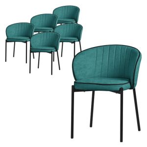 6x sillas de comedor turquesa oscuro con funda de tela y respaldo