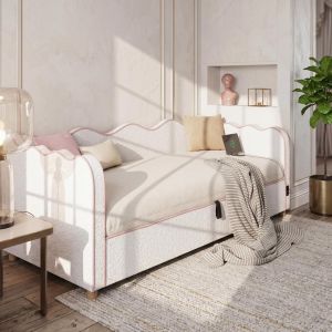 Cama abatible 90x200cm bouclé con almacenaje y usb type c beige