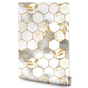 Papel Pintado Hexágonos Abstracción Mármol Para El Salón 53cm x 10m