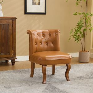 Silla de comedor cuero marrón claro con patas de madera