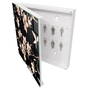 Guardallaves decorativo 30x30x5 flores de crema, apertura izquierda