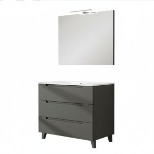 Móveis banho completo LED, victoria 100x45 cm grafite fosco 3 gavetas pés