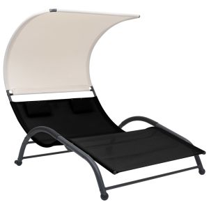 vidaXL tumbona doble con toldo textilene negra