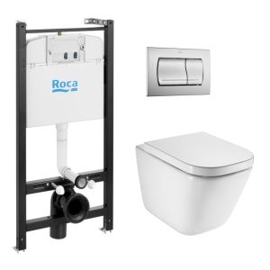 Roca active cisterna y pulsador cromo mate con inodoro roca the gap
