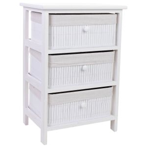 Cajonera blanca de madera con 3 cajones de bambú forrados 40x29x58 cm