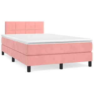 vidaXL cama box spring con colchón y LED terciopelo rosa 120x190 cm