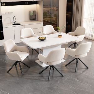 Conjunto de mesa extensible con 6 sillas beige y almacenaje