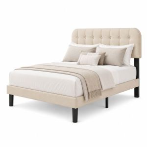 Estructura de cama beige con cabecero ajustable 140 x 200 cm