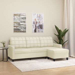 Sofá de 3 plazas con taburete cuero sintético crema 180 cm es6787