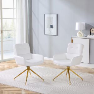 Silla de comedor giratoria pu blanco dorado set de 2 acolchada