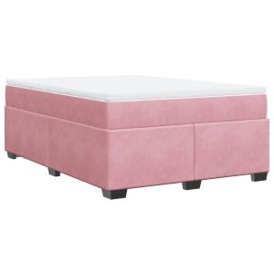 vidaXL cama box spring con colchón terciopelo rosa 140x190 cm