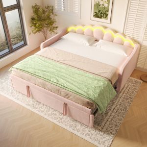 Cama extensible 90x200cm con LED y cabecero ondulado