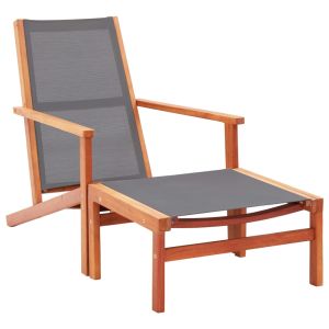 vidaXL silla de jardín con reposapiés madera eucalipto textilene gris