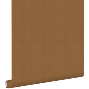 Estahome papel pintado efecto lino marrón ocre 53 cm x 10.05 m