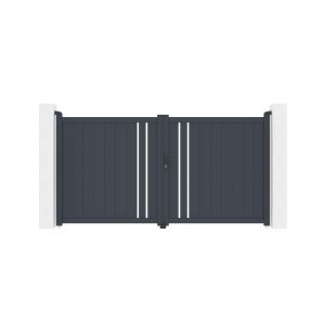 Puerta abatible 3m giona al.160cm aluminio gris + 2 postes 20x20cm al.190cm