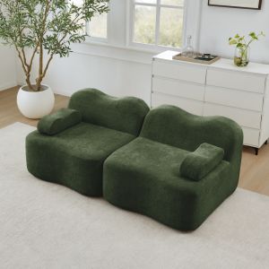 Sofá modular 2 plazas terciopelo verde asiento profundo sin montaje
