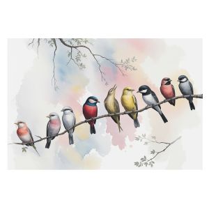 Papel pintado tejido no tejido 312x219 pájaros en una rama tulup
