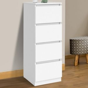Chifonier moderno de madera blanca, 4 cajones, 30 cm
