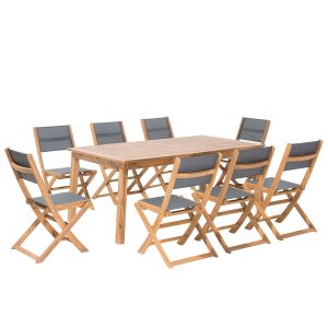 Conjunto de comedor exterior 8 plazas cesana madera de acacia marrón claro