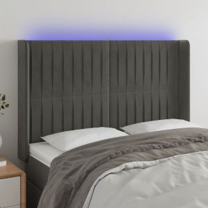 Cabecero con LED de terciopelo gris oscuro 147x16x118/128 cm eso6625