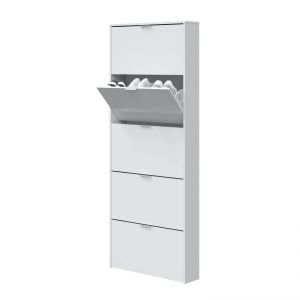 Zapatero de 5 puertas abatibles 70x180 cm moderno blanco brillo