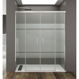 Mampara basic spazio 2 puertas + 2 fijos serigrafiado cromado 170 cm