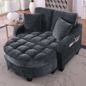 Sofá cama 1 plaza convertible con otomana de almacenaje negro