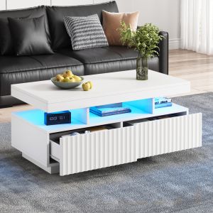 Mesa de centro con LED y 2 cajones blanco 45x100x50cm