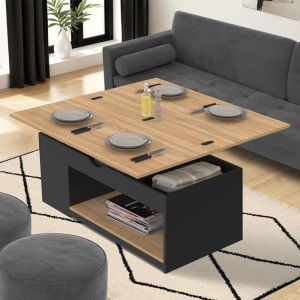 Mesa de centro elevable negra imitación haya 100 cm