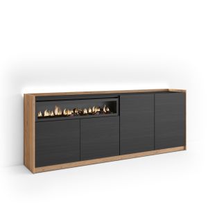 Aparador para salón, 207x37x80cm, chimenea eléctrica, LED rf4914