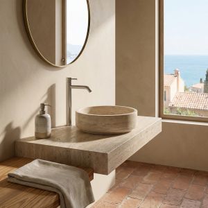 Grifo mezclador para lavabo de acero inox 316l alto y satinado