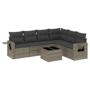 vidaXL set de sofás de jardín 7 piezas con cojines ratán pe gris