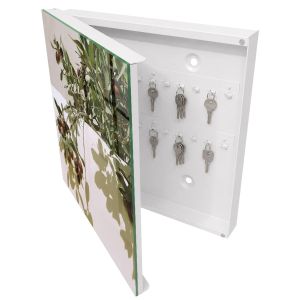 Caja para llaves 30x30x5 rama de olivo, apertura izquierda blanca