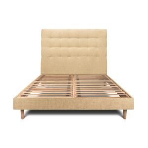Cama de 135x190 cm con cabecero tapizado - tejido lienzo mate - amarillo