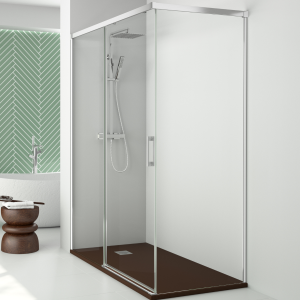 Mampara ducha rectangular frente 130 - lateral 85 cm | transparente cromo